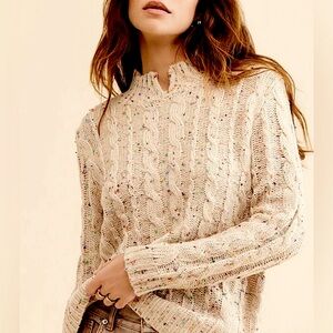 Callahan Aster Beige Speckled Mock Sweater, NEW
